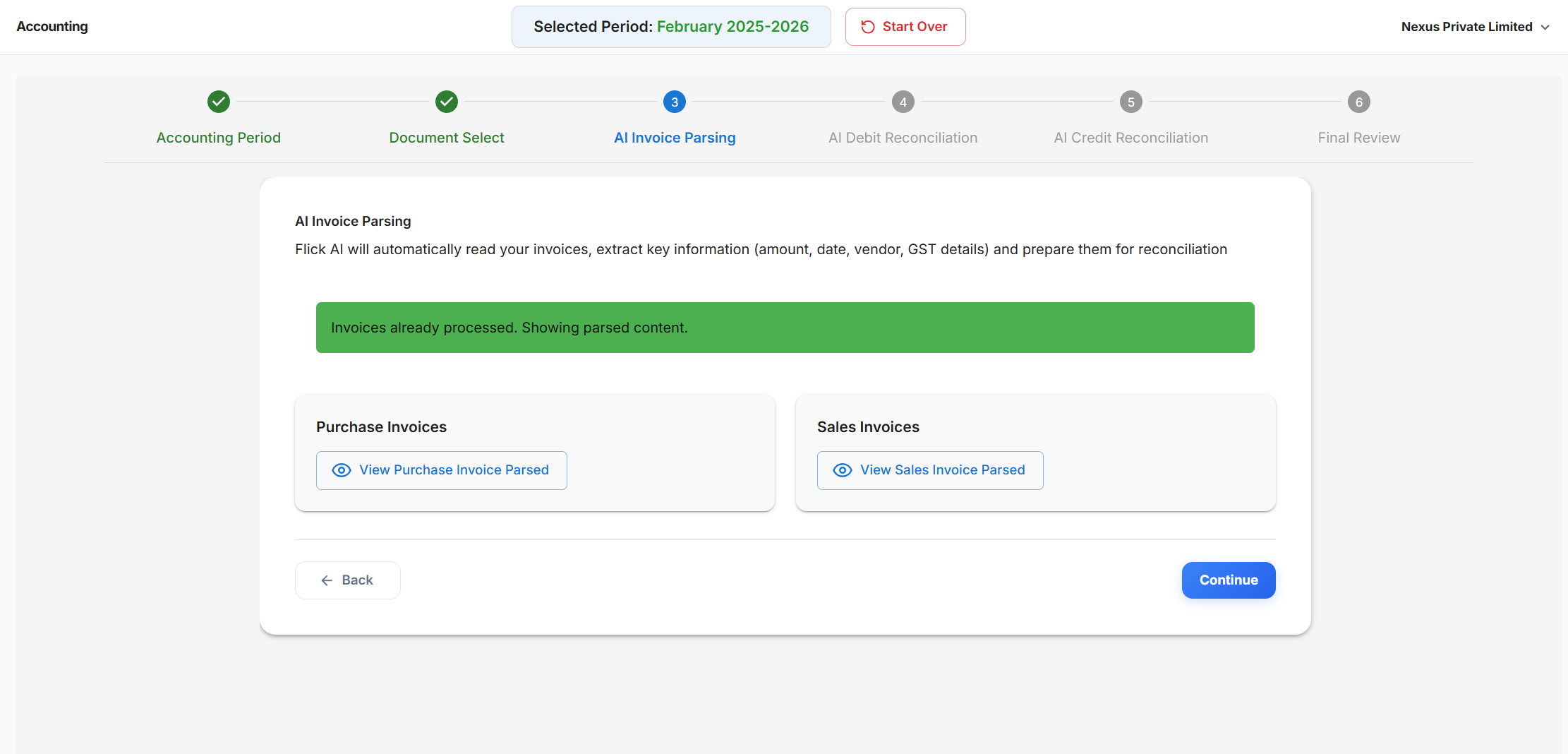 Flick AI invoice parsing screen with editable extracted fields